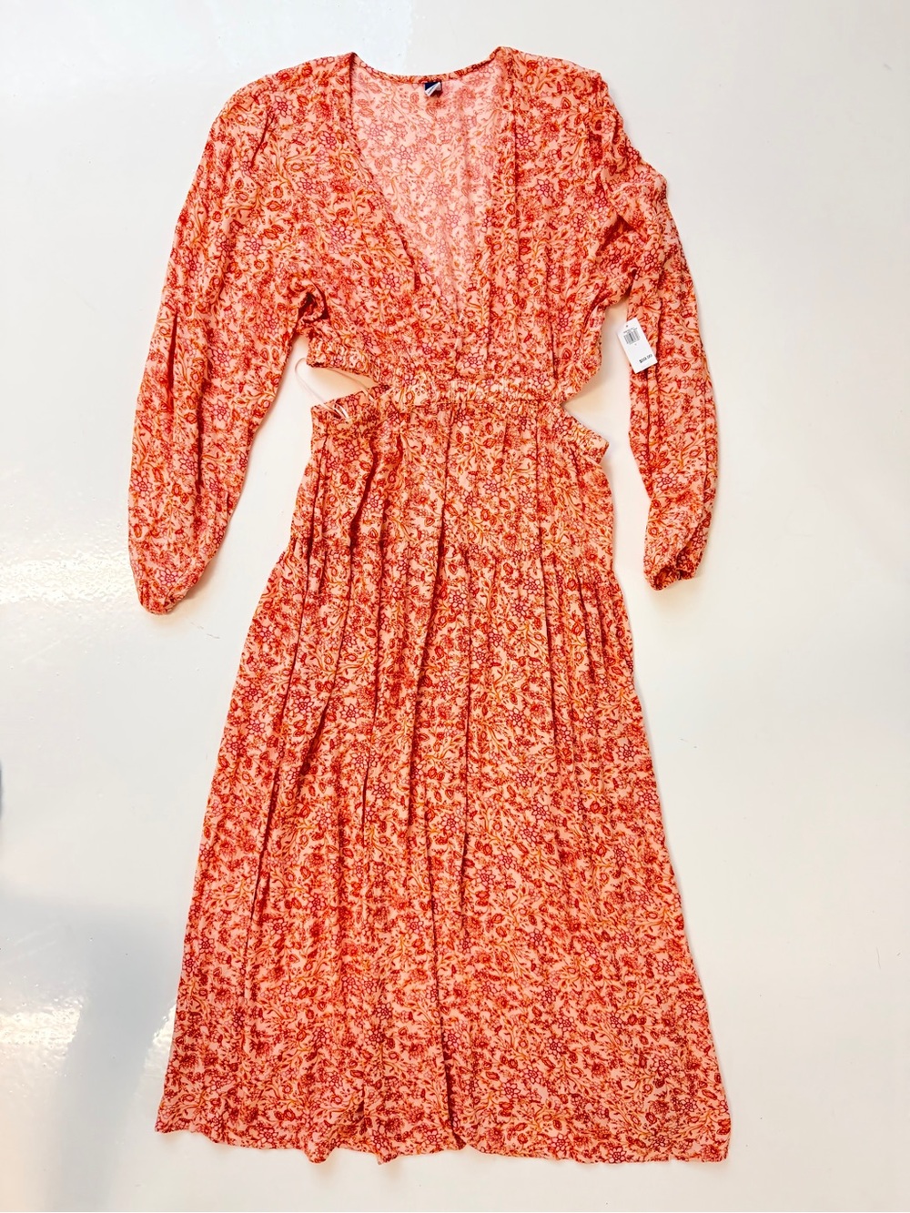 Old Navy Orange Floral midi dres with side cutouts Large